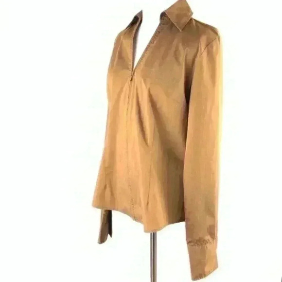 Coldwater Creek Top M brown zip collared career - Picture 6 of 7